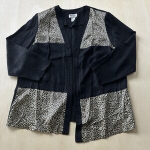 Vintage Dawn Joy II Jacket Womens 18W Black Leopard Open Front Lightweight Rayon